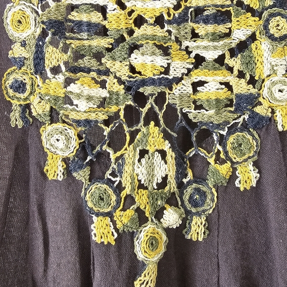 Velvet Gray Embroidered Sheer Dress Boho Festival Spring Pockets Size Small - Picture 6 of 11